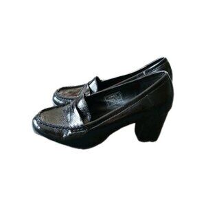 Chunky block Black heel 90s Style loafer patent leather Jones New York Womens 9